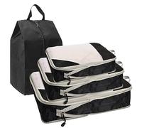 Sacoches de Compression 4 Pièces Résistant à l'eau Organisateur de Vêtements Valise Ensemble de Cubes d'Emballage de Compression Stockage de Bagages Réutilisable Noir Sacs de Voyage Cubes