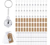 Sacolin Lot de 36 décorations de fête d'anniversaire disco avec porte-clés en forme de boule disco miroir pour sapin de Noël années 70 80 avec étiquettes de remerciement et sacs en organza, portable