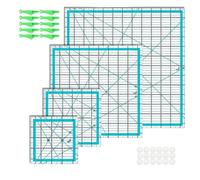 Sacolin Lot de 6 règles de matelassage, outils de couture et de patchwork, comprend 4 règles bleues en acrylique de 29 x 26 cm, lignes de grille bicolores, autocollants antidérapants, enfile-aiguille