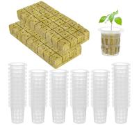 Sacolin Lot de 72 cubes en laine de roche et pots en filet, kit hydroponique, bouchons en laine de pierre avec filet, kit de démarrage hydroponique, meilleure rétention de l'eau, germination rapide