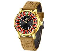 SACOSDING Montre à roulette pour homme avec boule, montre à quartz analogique à grand cadran de 45 mm, montre à quartz analogique sur le thème du casino, étanche 3 ATM, montre bracelet en cuir