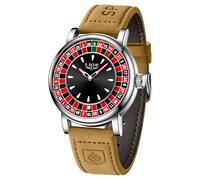 SACOSDING Montre à roulette pour homme avec boule, montre à quartz analogique à grand cadran de 45 mm, montre à quartz analogique sur le thème du casino, étanche 3 ATM, montre bracelet en cuir