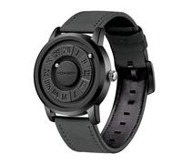 SACOSDING Montre analogique à perles magnétiques pour homme, cadran à chiffres romains et pointeur à bille magnétique flottant pour homme, bracelet en cuir étanche