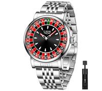 SACOSDING Montre analogique à quartz pour homme, style roulette unique, 45 mm, montre lumineuse en alliage, étanche, bracelet en cuir exquis et durable, montre décontractée et tendance pour homme