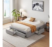 CONCEPT USINE | Lit Contemporain Sacramento Gris 140x190 cm | Structure Robuste avec 4 Tiroirs de Rangement | Revêtement Polyester Doux et Résistant | Sommier à Lattes en Peuplier | Coloris Élégant