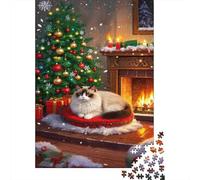 Sacré de Birmanie Puzzle 1000 Pièces Jouet en Bois Jeu D'Intelligence Décoration Intérieure Chat Mignon Challenge Toy Adultes & Enfants des 14 Ans 1000pcs (75x50cm)