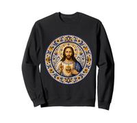 Sacré Jésus Cœur Bleu Floral Eglise Assiette Icône Art Faith Sweatshirt