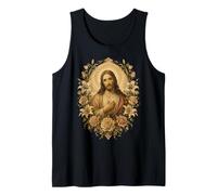 Sacré Jésus Cœur Floral Vintage Christian Devotional Art Débardeur