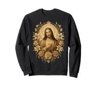 Sacré Jésus Cœur Floral Vintage Christian Devotional Art Sweatshirt