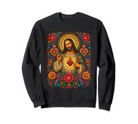 Sacré Jésus Cœur Mexicain Folk Floral Devotional Art Faith Sweatshirt
