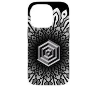 Sacred Geometry Cube 3D Hexagonal Labyrinthe Dotwork Mandala Coque pour iPhone 14 Pro
