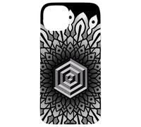 Sacred Geometry Cube 3D Hexagonal Labyrinthe Dotwork Mandala Coque pour iPhone 15 Plus