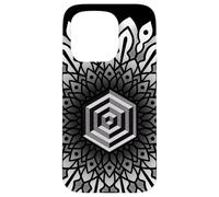 Sacred Geometry Cube 3D Hexagonal Labyrinthe Dotwork Mandala Coque pour iPhone 15 Pro