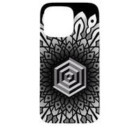 Sacred Geometry Cube 3D Hexagonal Labyrinthe Dotwork Mandala Coque pour iPhone 15 Pro Max