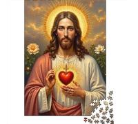Sacred Heart Jesus Adult Puzzle for Decompression Jesus with Sacred Heart Halo Educational Game Challenge 1000 Piece 52x38cm 1000pcs