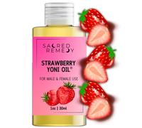 Sacred Remedy Huile de Yoni à la fraise Huile de lotion puissante, hydratante et hydratante. 100% naturel et végétalien. Réduit la friction, les frottements et la sécheresse. Équilibre le niveau de pH