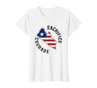 Sacrifice & Courage Carte du Liberia Drapeau de l'indépendance Patriotique T-Shirt Graphique avec Valeur, Femme, Blanc, XL