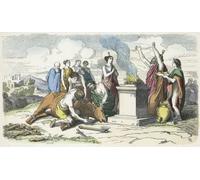 Sacrifier un taureau dans la Grèce antique. Œuvre de la fin du XIXe siècle d'un artiste non identifié. Affiche imprimée par Ken Welsh (45,7 x 25,4 cm)