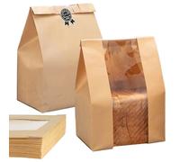 Sacs À Avec Fenêtre De Visualisation - Lot De 50 Sacs En Papier Pour Aliments, Emballages En Papier | Conception Transparente - Sac De Conservation Alimentaire De 30x12x9 Cm Idéal Pour Le P