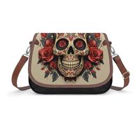 Sacs à bandoulière en cuir pour femme avec motif tête de mort et rose rouge, Crâne en sucre rose rouge, One Size, Fleurs et animaux