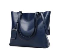 Sacs à bandoulière pour Femme en Cuir ciré, Sac Seau Simple à Double bandoulière, Sac à bandoulière pour Femme, Sac de Courses Polyvalent (Bleu foncé)
