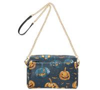 Sacs à bandoulière pour femme en cuir végétalien avec lanternes Jack O amusantes, sac à main imperméable pour adolescentes, bleu et orange