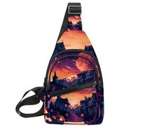 Sacs à bandoulière pour femmes et hommes - Happy Halloween Holiday7 - Sac de poitrine décontracté avec bandoulière convertible, Multicolore 14., 11.8x7x1.5in/30x18x4cm