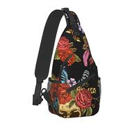 Sacs à bandoulière pour Homme et Femme avec tête de Mort et Fleurs Day of The Dead pour Voyage en Plein air, Course à Pied, Sacs à bandoulière décontractés
