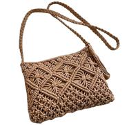 Sacs à bandoulière tissés pour femmes 25, 4 x 20, 3 x 5, 1 cm sac à main en corde de coton avec fermeture éclair style bohème décontracté et tendance pour l'été la plage kaki