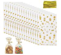 Sacs à Biscuits, 200 Pieces Sacs à Biscuits de Noël, Sachet Bonbon Transparent avec 200 Liens Torsadés Friandises Cellophane Transparents Cadeaux Pochette (Doré)