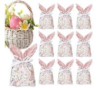 Sacs à biscuits de Pâques - En flanelle avec cordon de 10 pièces, sac à bonbons avec oreilles de lapin | motif de lapin, cadeau de fête, cadeau de Pâques pour mariage, C