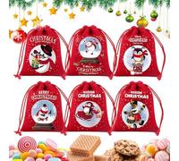 Sacs à bonbons de Noël, 6 pièces, avec fermeture à lanière, sacs en tissu pour Noël, pour fête, anniversaire, bonbons, mariage, vacances