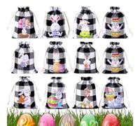Sacs À Bonbons De Pâques | 12 Pièces Sacs À Bonbons À Cordon Avec Des Motifs De Lapin Mignon,Sac en Toile de Jute - Pour Mariage Demoiselle D'Honneur Fête Invités Collègues Pâques Noël
