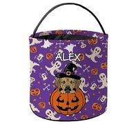 Sacs à bonbons d'Halloween Adorable petit chien puggle violet Sac | Réutilisable Seau à Bonbons d'Halloween Portable Sacs à Bonbons De Citrouille pour Anniversaire Décoration
