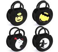 Sacs à Bonbons Halloween 4 Pièces, Sacs Citrouille Halloween pour Enfants, Trick or Treat Seau Friandises, Panier à Bonbons Citrouille pour Fête, Décoration et Cadeaux (Noir)