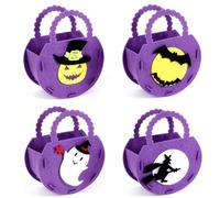 Sacs à Bonbons Halloween 4 Pièces, Sacs Citrouille Halloween pour Enfants, Trick or Treat Seau Friandises, Panier à Bonbons Citrouille pour Fête, Décoration et Cadeaux (Violet)