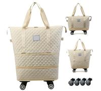 Sacs à bouffés roulants avec Roues, Sac de bouffée à Roues Extensible avec poignées, Sac de Voyage Pliable, Sac de Week-End, Sac de Voyage pour Gymnase, Camping, Voyager (Beige)