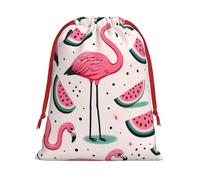 Sacs à cadeaux de Noël en peluche avec cordon de serrage - Motif flamant rose et pastèque - Grande taille - En velours doux - Avec fermeture à ruban rouge - Pour cadeaux de fêtes et emballages cadeaux