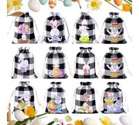 Sacs à Cadeaux de Pâques - 12 Pièces Sacs À Bonbons À Cordon Avec Des Motifs De Lapin Mignon,Sac en Toile de Jute,Pour Invités Demoiselles d'Honneur Fête Collègues Mariage Vacances Pâques
