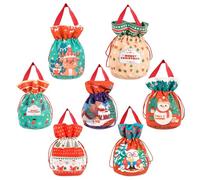 Sacs à Cadeaux pour Noël,7 Pièces Poches de Rangement de Fêtes avec Cordon de Serrage,Sac À Friandises De Noël Pour Biscuits Et Bonbons - Pour Pâtisseries Biscuits Chocolats Sucettes Et Cadeaux Pour L