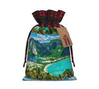 Sacs à cadeaux verts avec île tropicale pour Noël, Halloween, anniversaire, fête des mères, cadeaux parfaits