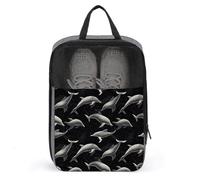 Sacs à chaussures de golf pour voyage pour homme et femme - Sac à chaussures de voyage imprimé dauphins noirs pour emballage dans une valise, bowling, danse, pointe de football, sac de sport avec