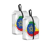 Sacs à chaussures de voyage durables avec imprimé carte du drapeau de l'Éthiopie pour le rangement et l'emballage, sac à chaussures imperméable avec fermeture éclair lisse, 2 pièces., One Size