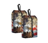 Sacs à chaussures de voyage durables avec motif drapeau américain - Imprimé aigle de feu - Pour le rangement et l'emballage - Sac à chaussures imperméable avec fermeture éclair lisse, 2 pièces., One