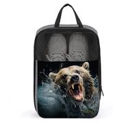 Sacs à chaussures de voyage, ours tenant un poisson, sac à chaussures imprimé, étanche, pochette de rangement portable pour chaussures, avec fermeture éclair robuste pour bateau de croisière, ours