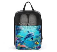 Sacs à chaussures de voyage, sac à chaussures imprimé dauphin sous-marin, poisson, étanche, organiseur portable, pochette de rangement pour chaussures, avec fermeture éclair robuste, essentiels pour