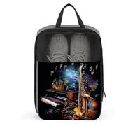 Sacs à chaussures de voyage, sac à chaussures imprimé saxophone et piano, étanche et portable, pochette de rangement pour chaussures, avec fermeture éclair robuste pour bateau de croisière, saxophone