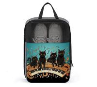Sacs à chaussures pour voyage, quatre chats noirs allongés sur le clavier de piano - Étui à chaussures de voyage étanche et portable - Sac de voyage pour femme et homme - Quatre chats noirs allongés,