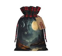Sacs à cordon avec cordon de serrage, motif lune, étoiles et planètes, pochettes réutilisables pour emballage et rangement, taille M