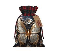 Sacs à cordon avec cordon de serrage, motif papillons dorés et blancs, pochettes réutilisables pour emballage et rangement S